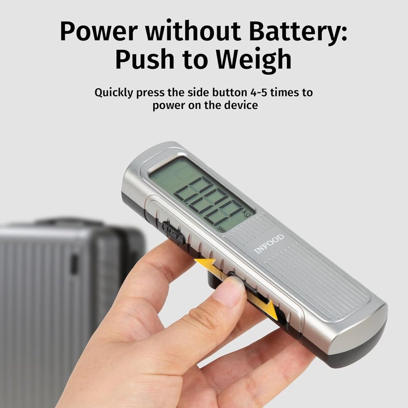 INFOOD Battery-Free Digital Luggage Scale, Suitcase Scale for Travel, Portable Luggage Weight Scale with Hook & LCD Display for Luggages, Packages & Bags, 110lb/50kg Handheld Scale, Silver - Image 3